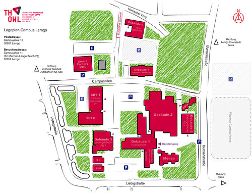 Hier sehen Sie den Lageplan vom Campus Lemgo