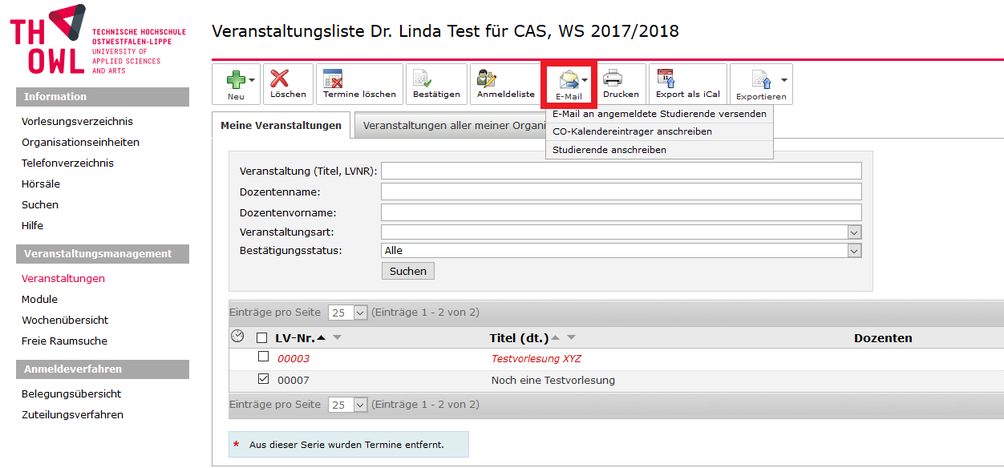 Serien-E-Mails an Studierende 