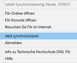 Das Tasktray-Menü im angemeldeten Zustand