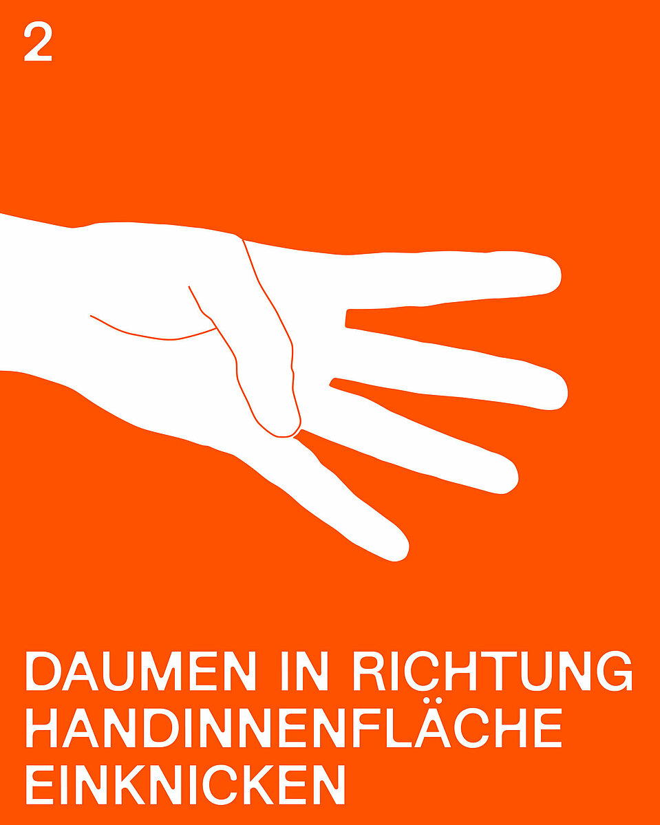 2. Schritt des Stillen Hilferufs: Daumen in Richtung Handinnenfläche einknicken
