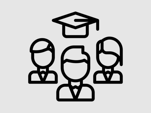 Studieren mit Behinderung oder chronischer Krankheit Ein Icon mit drei Personen und einem Doktorhut, die alle stellvertretend für das Studieren stehen.