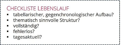 Checkliste Lebenslauf Checkliste Lebenslauf