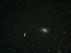 M81/M82: Datum: 13. 02. 2008, Canon EOS 350Da, Takahashi FSQ 106, 7 x 240s, Flat und Dark mit Regim, Photoshop CS2, Autoguiding mit ST4 an Pentax SDHF 75