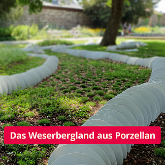 The porcelain garden as a joint project of the Manufaktur Fürstenberg and the landscape architects of the Ostwestfalen-Lippe University of Applied Sciences and Arts is an abstract model of the Weserbergland.