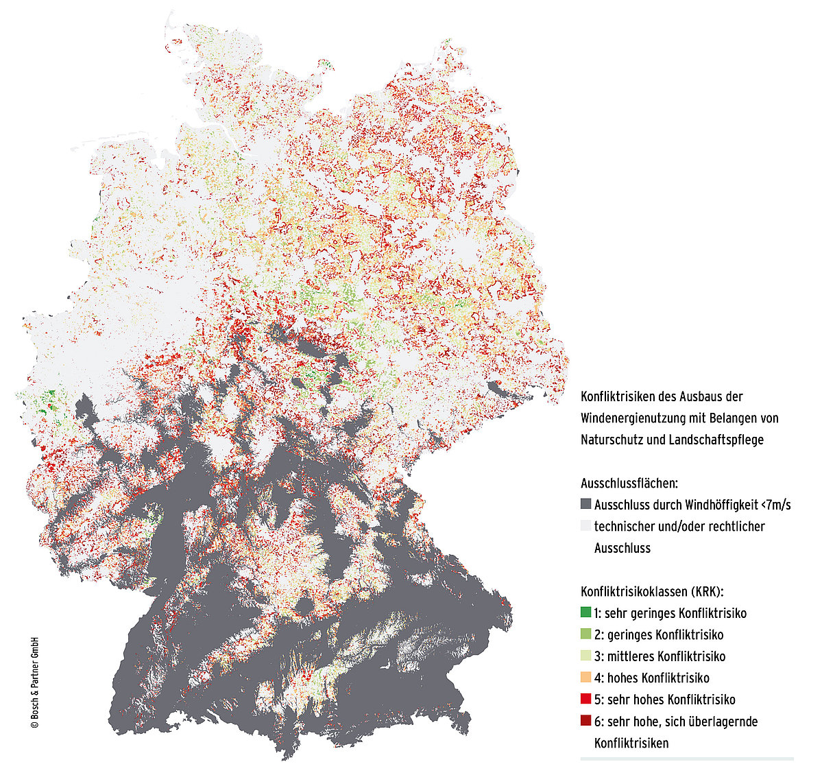 Karte zu möglichen Standorten für Windenergie in Deutschland