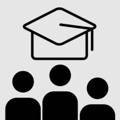 Icon: 3 Personen nebeneinander, darüber ein Doktorhut. 