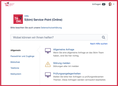 Ein Screenshot vom S(kim)-Service-Point (online)