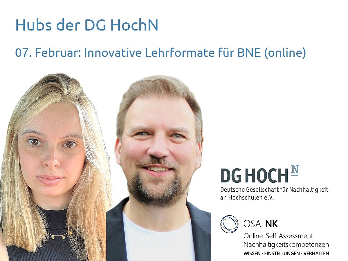 Annika Koch (Universität Bonn) und Christian Einsiedel (TH OWL) mit dem Logos von DG HochN und OSA|NK