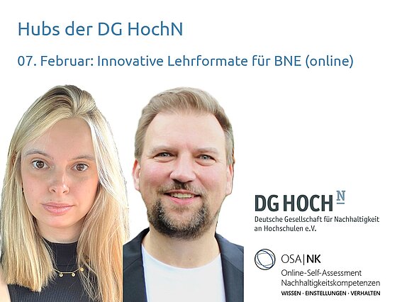 Annika Koch (Universität Bonn) und Christian Einsiedel (TH OWL) mit dem Logos von DG HochN und OSA|NK