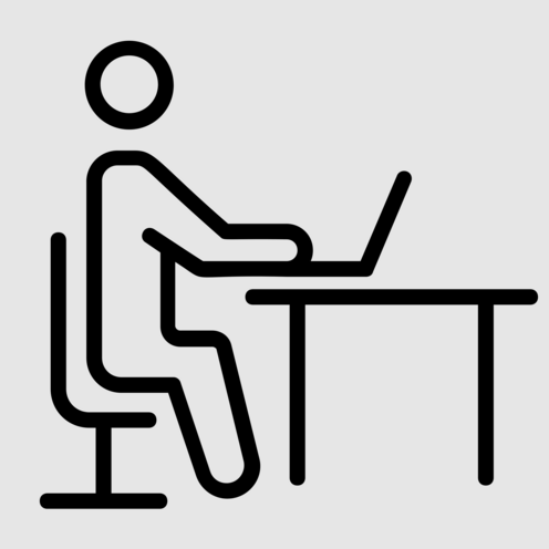 Arbeiten mit Behinderung oder chronischer Krankheit Ein Icon mit stilisierter Person, die an einem Schreibtisch und Laptop sitzt. Symbolisch für Arbeitsplatz und Arbeiten.
