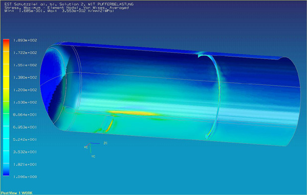 Spannungen im Tank unter Gesamtlast Grafik: Spannungen im Tank unter Gesamtlast