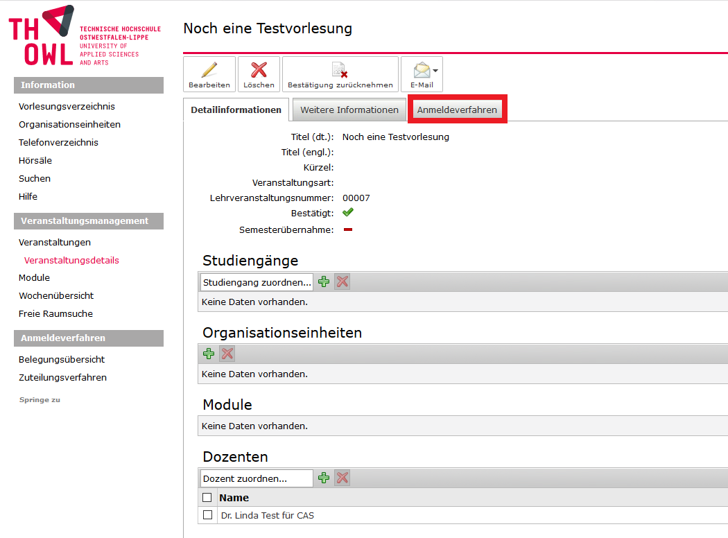 Anmeldeverfahren einrichten S(kim) TH OWL
